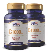 Vitamina C 1000mg Kit 02 Unidades Vitgold 60 Comprimidos Sabor Sem Sabor