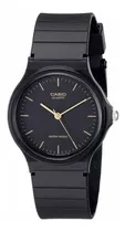 Reloj De Pulsera Casio Collection Mq-24 De Cuerpo Color Negro, Analógico, Fondo Negro, Con Correa De Resina Color Negro, Agujas Color Dorado, Dial Dorado, Minutero/segundero Dorado, Bisel Color Negro 