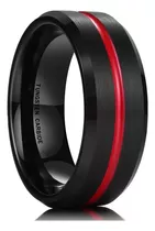 Anillo De Carburo Tungsteno Para Hombre Con Línea Roja