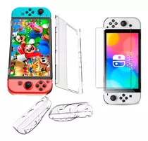 Pack Case Para Nintendo Switch Oled + Mica De Vidrio Transp
