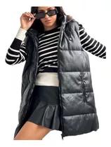 Chaleco Maxi Puffer Engomado Eco Cuero Importado Calidad