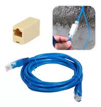 Adaptador Emenda Rj45 Fêmea Extensão + Cabo Rede Internet 3m