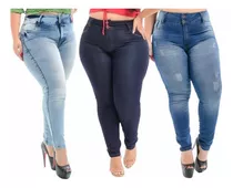 Kit De 3 Calça Plus Size Jeans Feminina Cintura Alta C/lycra