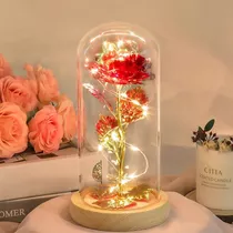 Flor Eterna Rosa De Rojo Cristal Luz Led Regalos Para Ella