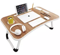 Mesa Madera Pc Laptop Cama C/ Portavaso & Tablet 60x40cm M8