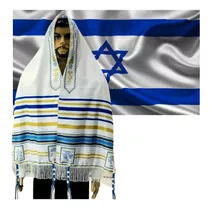 Talit Messiânico Nacional + Tzitzit + Bandeira Israel Grande