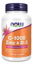 Vitamina C 1000mg Zinco 15mg E D3 2000ui Now Foods Imunidade Sabor Sem Sabor