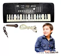 Teclado Eletrônico Musical Infantil 37 Teclas Com Microfone Cor Preto