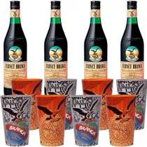 4 Fernet Branca 750ml + 8 Vasos Branca Art Vol. 2 De Regalo