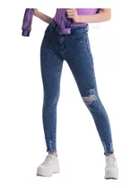 Jeans Elastizado Chupín Tiro Alto Nevado Mujer