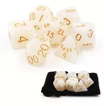 Sete 7 Dados Rpg Branco Dourado D4 D6 D8 D10 D10% D12 D20