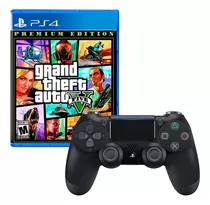 Mando Playstation 4 Dualshock Negro + Grand Theft Auto V Gta