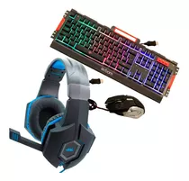 Kit Gamer Headphone Com Mic Teclado E Mouse Abnt Led Metal