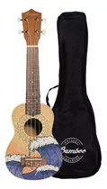 Ukelele Soprano Bamboo Diseño Wave Con Funda Color Marrón Oscuro