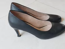 Zapatos Stilettos Negros,cuero Genuino, N° 38, 25cm 