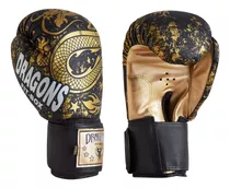 Guantes De Boxeo / Muay Thai / Kick Negros Dragones Dorados