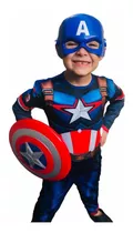 Fantasia Do Capitão America Com Escudo Mascara E Enchimento