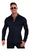 Camisa Entallada Hombre Manga Larga Slim Fit Al Cuerpo Itali