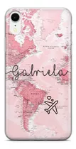 Capinha De Celular Mapa Mundi Rosa Com Nome Avião Viagem