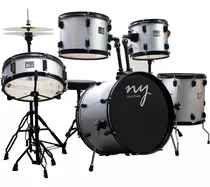 Bateria Acústica 2t Esl Prata Com Banco Ny F1rst Cor Prateado