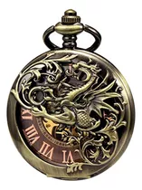 Treeweto Antique Dragon Mechanical Skeleton Pocket Watch Con