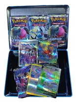 Lata Grande De Cartas Pokemon 100 Cartas+3 Sobres+ 3 Foil 