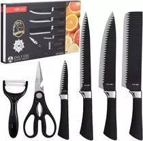 Set 4 Cuchillos 1 Pelapapas 1 Tijeras Plus Gourmet Negros Color Negro