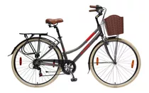 Bicicleta Urbana Femenina S-pro Strada Lady Dlx R28 7v Cambios Shimano Tourney Tz50 Color Negro/rojo Con Pie De Apoyo