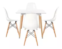 Juego Comedor Eames Mesa 4 Sillas Mdf  Blanco