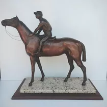 Antiga Grande Escultura Cavalo Jóquei Bronze - R 11843