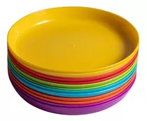 Juego De 12 Platos De Plastico Reutilizables Multicolor