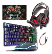 Super Kit Gamer Teclado Rgb Mouse Usb Headset Mousepad Pc