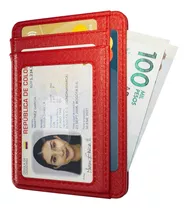 Billetera Tarjetero Portadocumentos Wallet Card Holder Bloqueo Rfid Cuero Pu Hombre Mujer Rojo