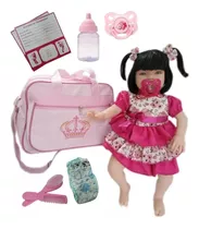 Boneca Bebe Tipo Reborn Completa + Bolsa Maternidade