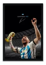 Cuadro Lionel Messi 51x36 Marco Madera Vidrio Poster Lm05