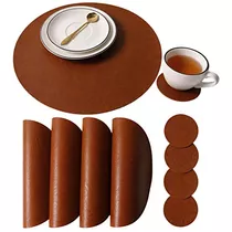 Embossed Pu Leather Placemats, Waterproof Coffee Coaste...