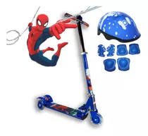 Patinete Infantil De Ferro 3 Rodas Homem Aranha C/ Capacete