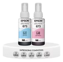 Kit Tinta 2 Refis T673 Lc + Lm Original Epson L800 L805 L810