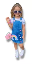 Jardineira Vestido Jeans Infantil Roupa Menina Arco-íris 