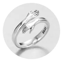 Anillo Abrazo Pareja, Plata 925, Ajustable, Manos Compromiso