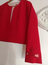 Saco Chaqueta Blazer Bordado Rojo Fiesta Bohemia Boho Talles