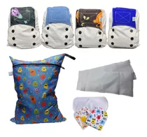 Pack 4 Pañales De Tela + Wetbag + Complementos - Ecopack