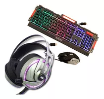 Kit Gamer Headphone 7.1 Canais Teclado Mouse Abnt Led Metal