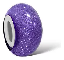 Berloque Charm Murano Separador Roxo Glitter Banhado A Prata