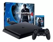 Playstation 4 Slim 500 Gb Edição Especial Uncharted + 2 Controles + 4 Jogos Físicos Resident Evil God Of War Doom Na Caixa