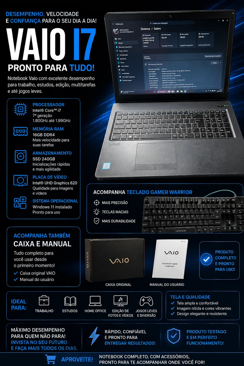 Notebook I3 7 Geracao Sony Vaio | Mercado Livre