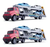 2 Cegonheira Truck Carreta Caminhão Brinquedo Com 8 Carros