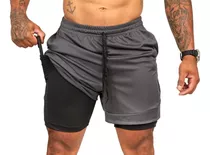 Bermuda 2 Em 1 Short Duplo Esportivo Com Bolso Academia Run 