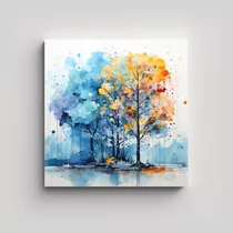 70x70cm Cuadro Minimalismo Árbol Álamo Azul Bastidor Mader