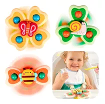  Kit 3 Brinquedos Spinner Para Bebês Ventosa Gruda No Vidro